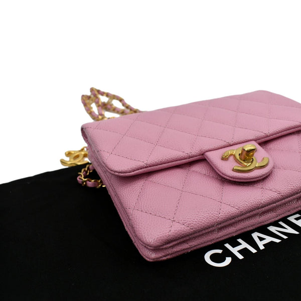 CHANEL Shiny Pick Me Up Flap Caviar Leather Belt Bag Pink