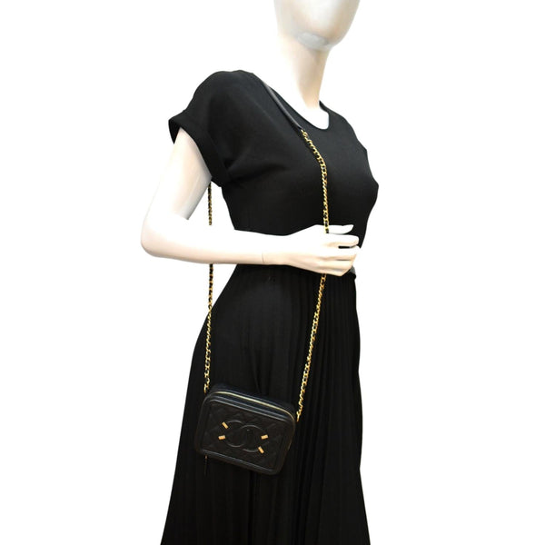 Chanel CC Filigree Vanity Quilted Caviar Shoulder Bag - Full View