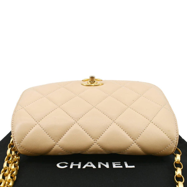 CHANEL CC Charm Flap Lambskin Leather Shoulder Bag Beige