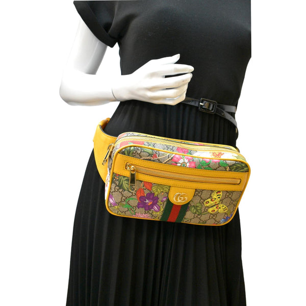 GUCCI Ophidia Flora GG Supreme Canvas Belt Messenger Bag Beige 574796