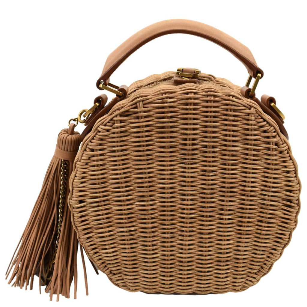BASKET BAG 18 IN BEIGE/TAN WICKER AND LEATHER