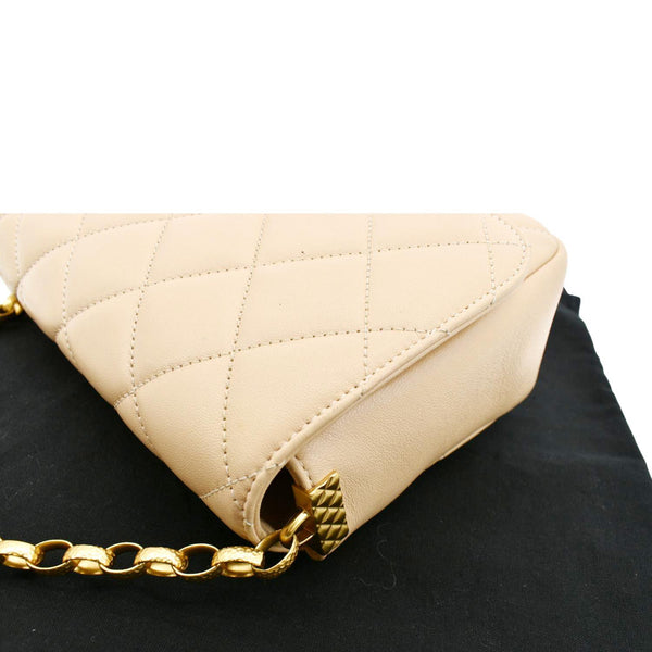 CHANEL CC Charm Flap Lambskin Leather Shoulder Bag Beige