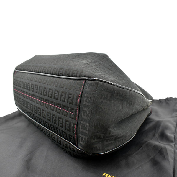 Fendi Zucchino Print Canvas Shopping Tote Bag Black - Bottom Right