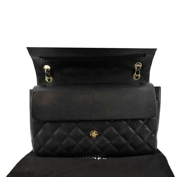 CHANEL Classic Jumbo Double Flap Caviar Leather Shoulder Bag Black