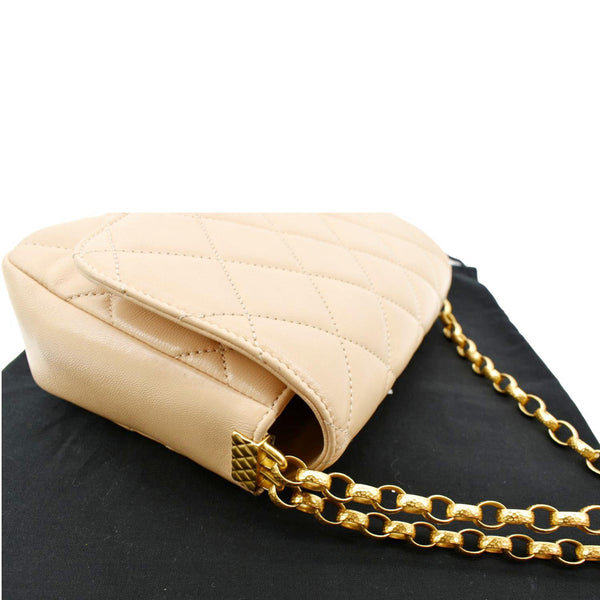 CHANEL CC Charm Flap Lambskin Leather Shoulder Bag Beige