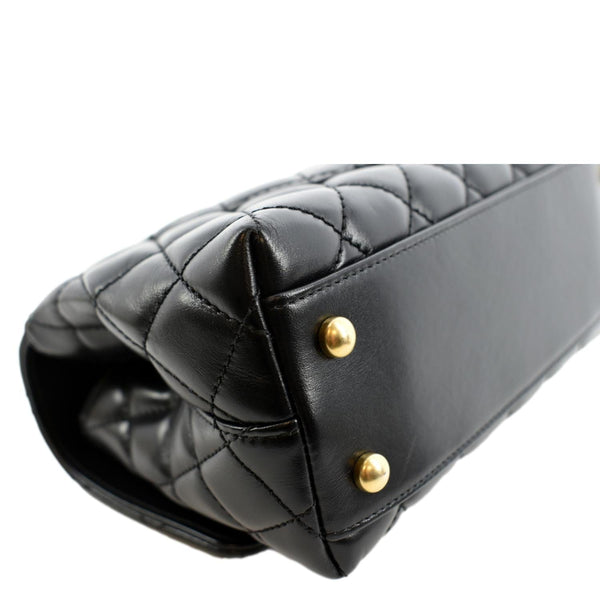 CHANEL Coco Mini Top Metal Handle Lambskin Leather Shoulder Bag Black