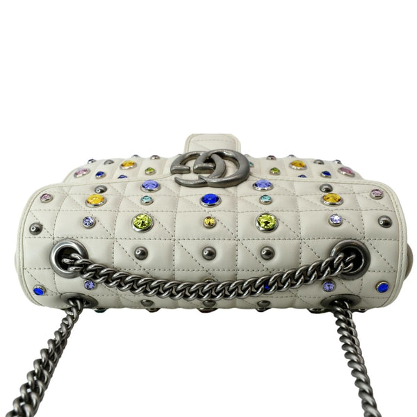 GUCCI GG Marmont Crystal-Embellished Crossbody Bag White 443497