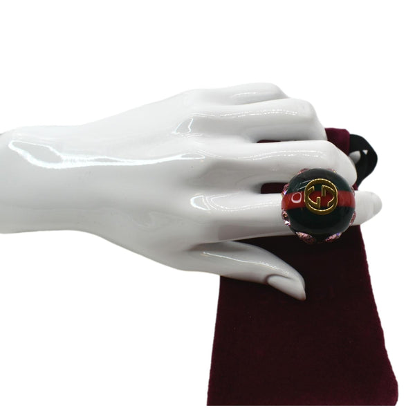 GUCCI Interlocking G Sylvie Metal Multicolor Stone Web Ring Gold