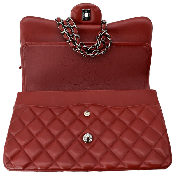 CHANEL Medium Double Flap Lambskin Leather Shoulder Bag Red