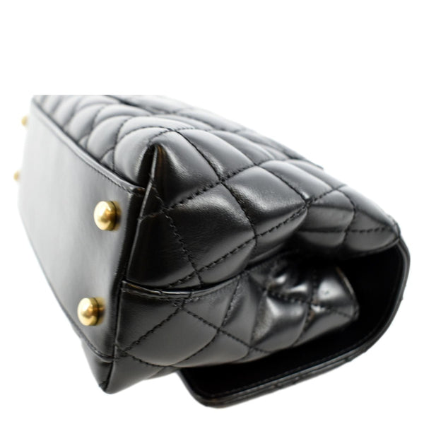 CHANEL Coco Mini Top Metal Handle Lambskin Leather Shoulder Bag Black