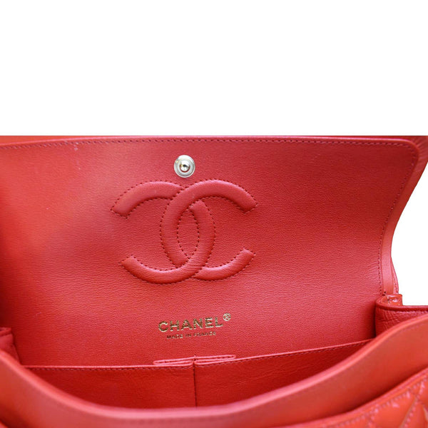CHANEL Classic Medium Double Flap Patent Leather Shoulder Bag Red