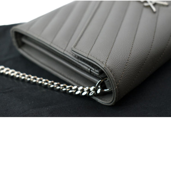 YVES SAINT LAURENT Cassandre Leather Chain Wallet Grey