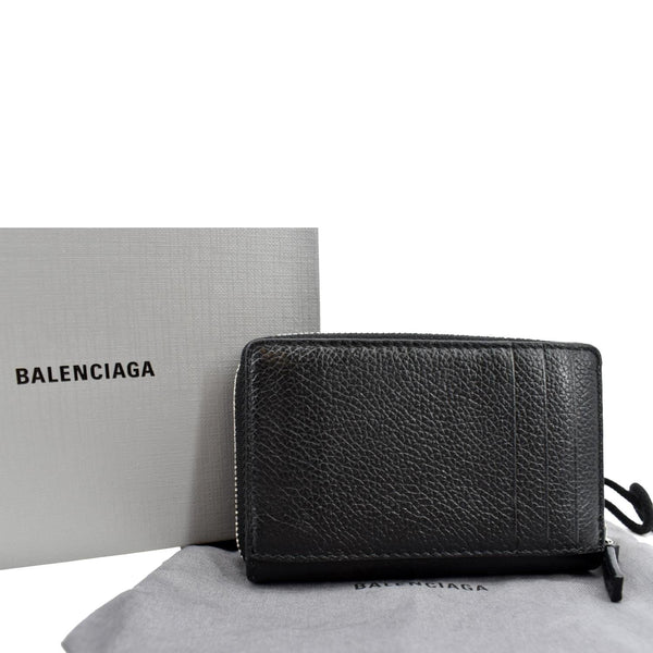 BALENCIAGA Classic Zip Around Leather Card Case Wallet Black
