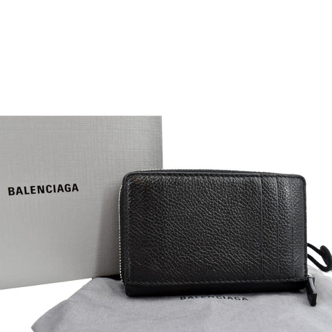 BALENCIAGA Classic Zip Around Leather Card Case Wallet Black