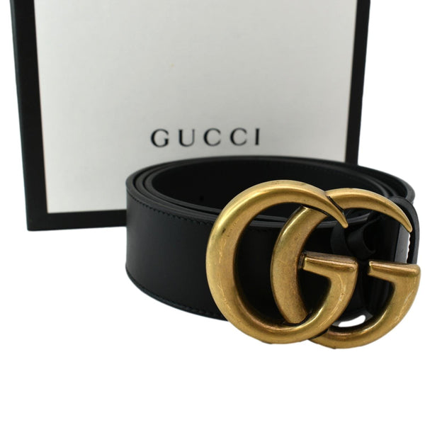 GUCCI Double G Buckle Leather Belt Black 400593 Size 95.38