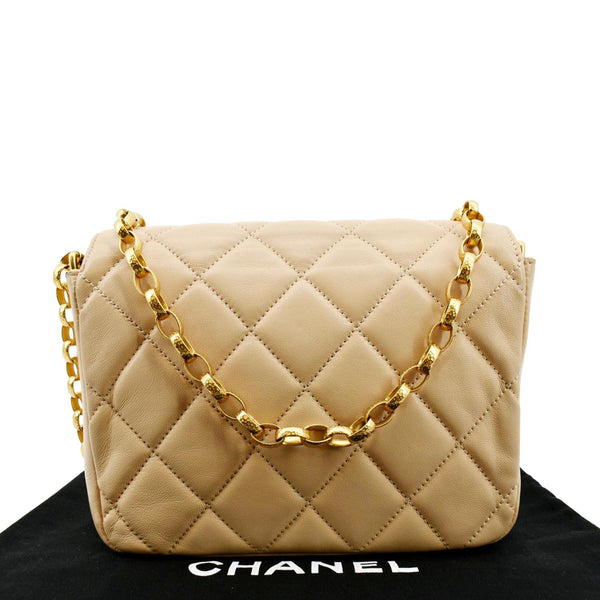CHANEL CC Charm Flap Lambskin Leather Shoulder Bag Beige