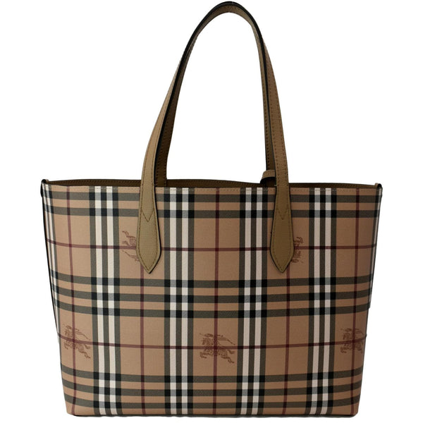 Burberry Reversible Haymarket Coated Canvas Tote Bag Tan