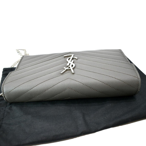 YVES SAINT LAURENT Cassandre Leather Chain Wallet Grey