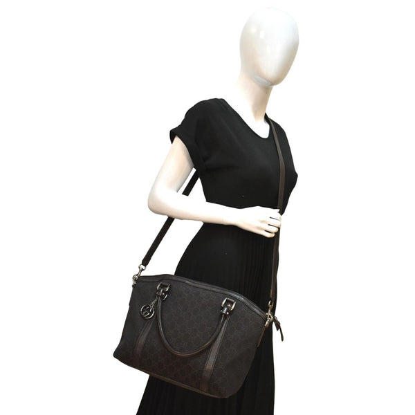 GUCCI Top Handle GG Canvas Tote Crossbody Bag Brown 341503