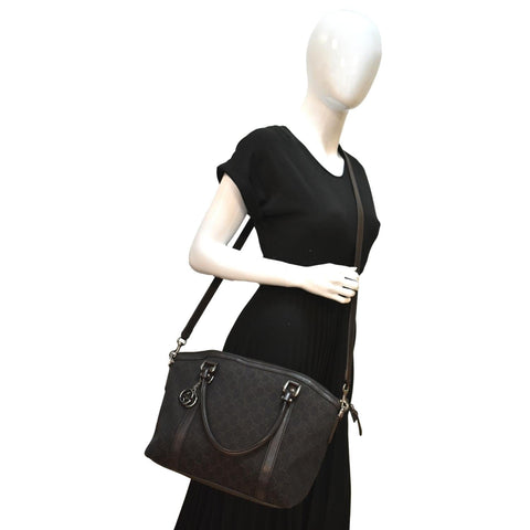 GUCCI Top Handle GG Canvas Tote Crossbody Bag Brown 341503