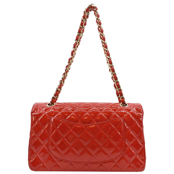 CHANEL Classic Medium Double Flap Patent Leather Shoulder Bag Red