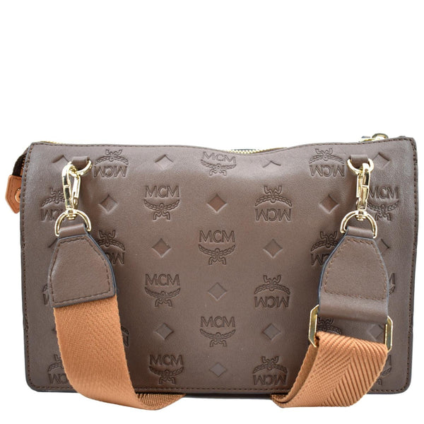MCM Klara Monogram Leather Crossbody Pouch Brown