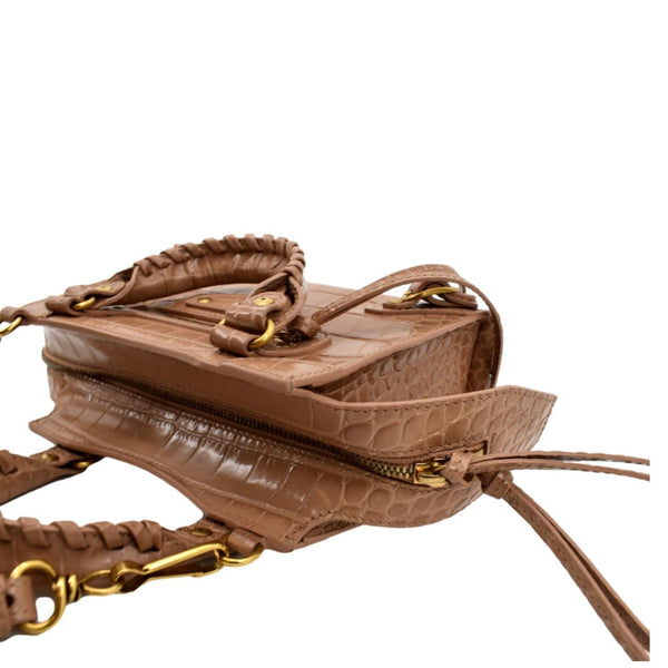 BALENCIAGA Neo Classic City Mini Croc Top Handle Shoulder Bag Brown