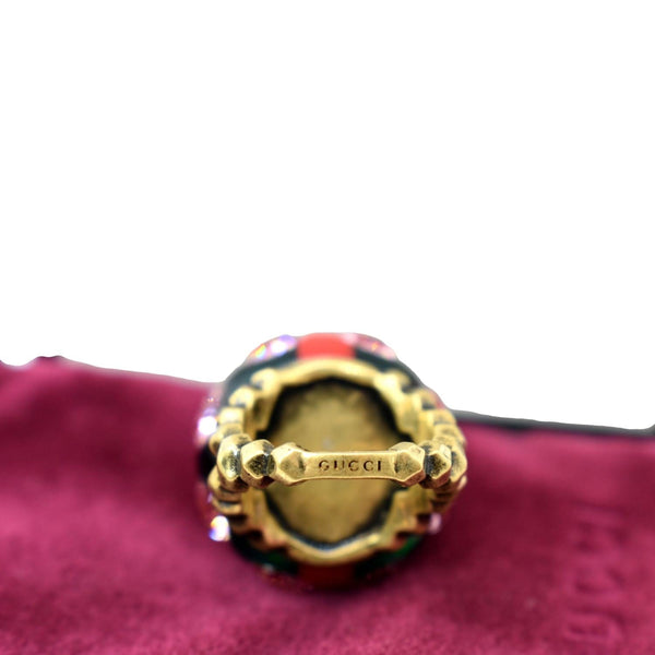 GUCCI Interlocking G Sylvie Metal Multicolor Stone Web Ring Gold
