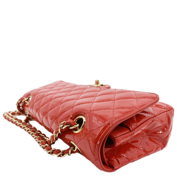 CHANEL Classic Medium Double Flap Patent Leather Shoulder Bag Red