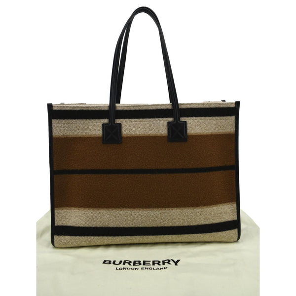 BURBERRY Freya Medium Calfskin Leather Canvas Hobo Natural