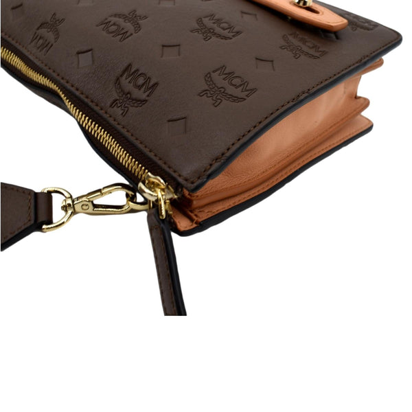 MCM Klara Monogram Leather Crossbody Pouch Brown