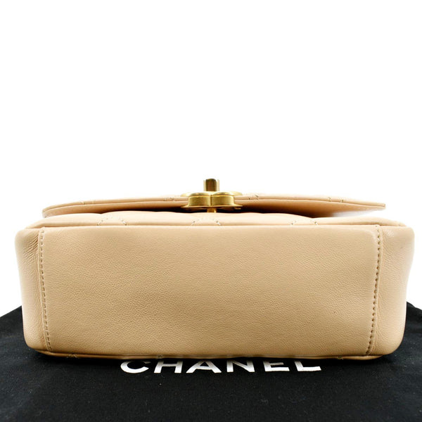 CHANEL CC Charm Flap Lambskin Leather Shoulder Bag Beige
