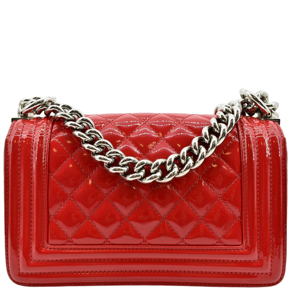 CHANEL Boy Flap Quilted Patent Leather Crossbody Bag Red