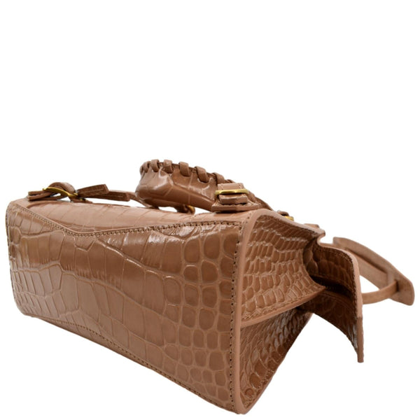 BALENCIAGA Neo Classic City Mini Croc Top Handle Shoulder Bag Brown