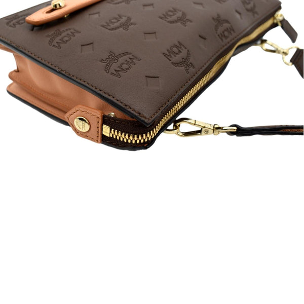 MCM Klara Monogram Leather Crossbody Pouch Brown