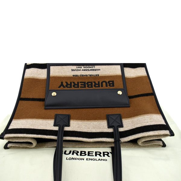 BURBERRY Freya Medium Calfskin Leather Canvas Hobo Natural