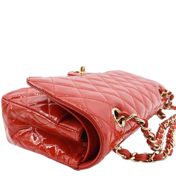 CHANEL Classic Medium Double Flap Patent Leather Shoulder Bag Red