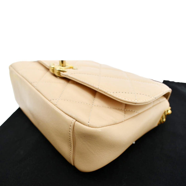 CHANEL CC Charm Flap Lambskin Leather Shoulder Bag Beige