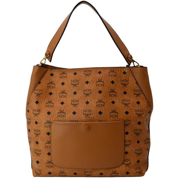 MCM Aren Monogram Visetos Hobo Bag Cognac