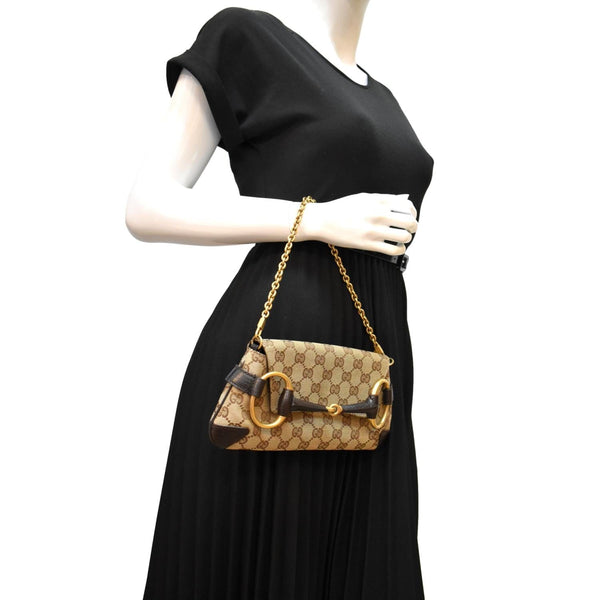 GUCCI Horsebit GG Canvas Clutch Bag Beige 114923