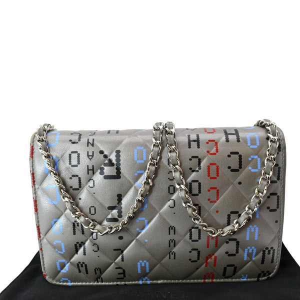 CHANEL Data Center Metallic Quilted Lambskin Wallet on Chain Gray