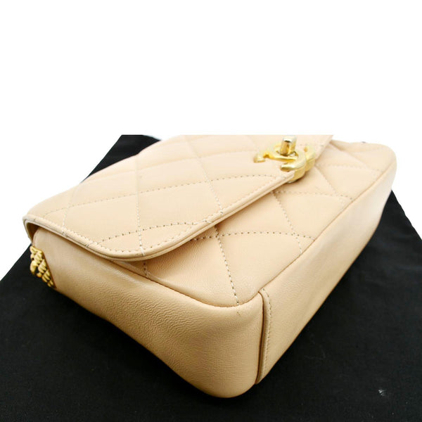CHANEL CC Charm Flap Lambskin Leather Shoulder Bag Beige