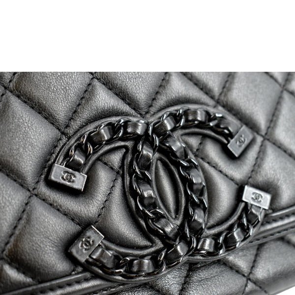 CHANEL Filigree CC Chain Around Leather Crossbody Bag Black