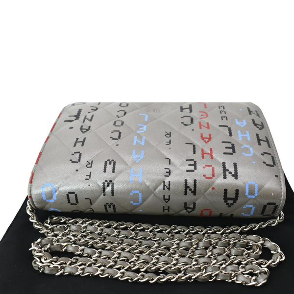 CHANEL Data Center Metallic Quilted Lambskin Wallet on Chain Gray