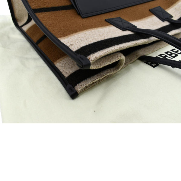 BURBERRY Freya Medium Calfskin Leather Canvas Hobo Natural