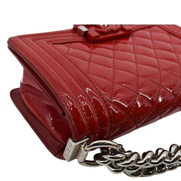 CHANEL Boy Flap Quilted Patent Leather Crossbody Bag Red