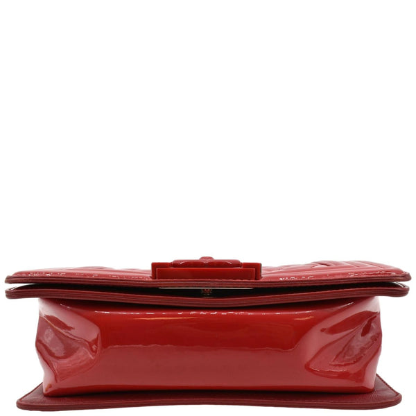 CHANEL Boy Flap Quilted Patent Leather Crossbody Bag Red