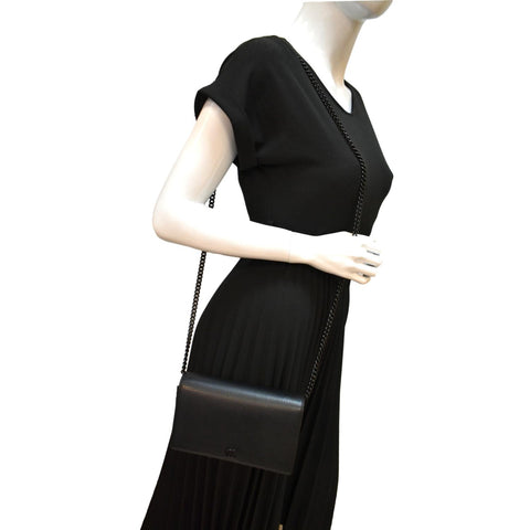 GUCCI GG Marmont WOC Leather Chain Crossbody Bag Black 497985