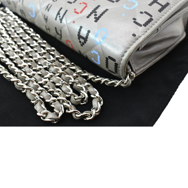CHANEL Data Center Metallic Quilted Lambskin Wallet on Chain Gray
