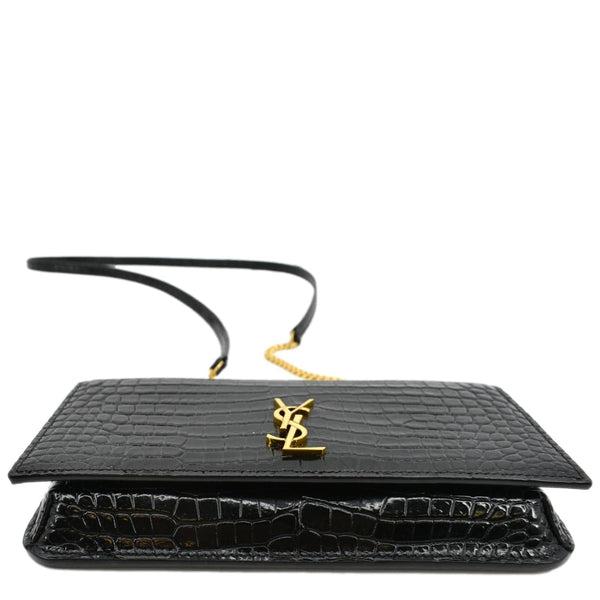 Yves Saint Laurent Kate Crocodile Leather Shoulder Bag Black - Bottom